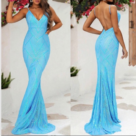 Luxe mermaid hem backless party formal wedding sequin gown dress - Picture 14 of 14